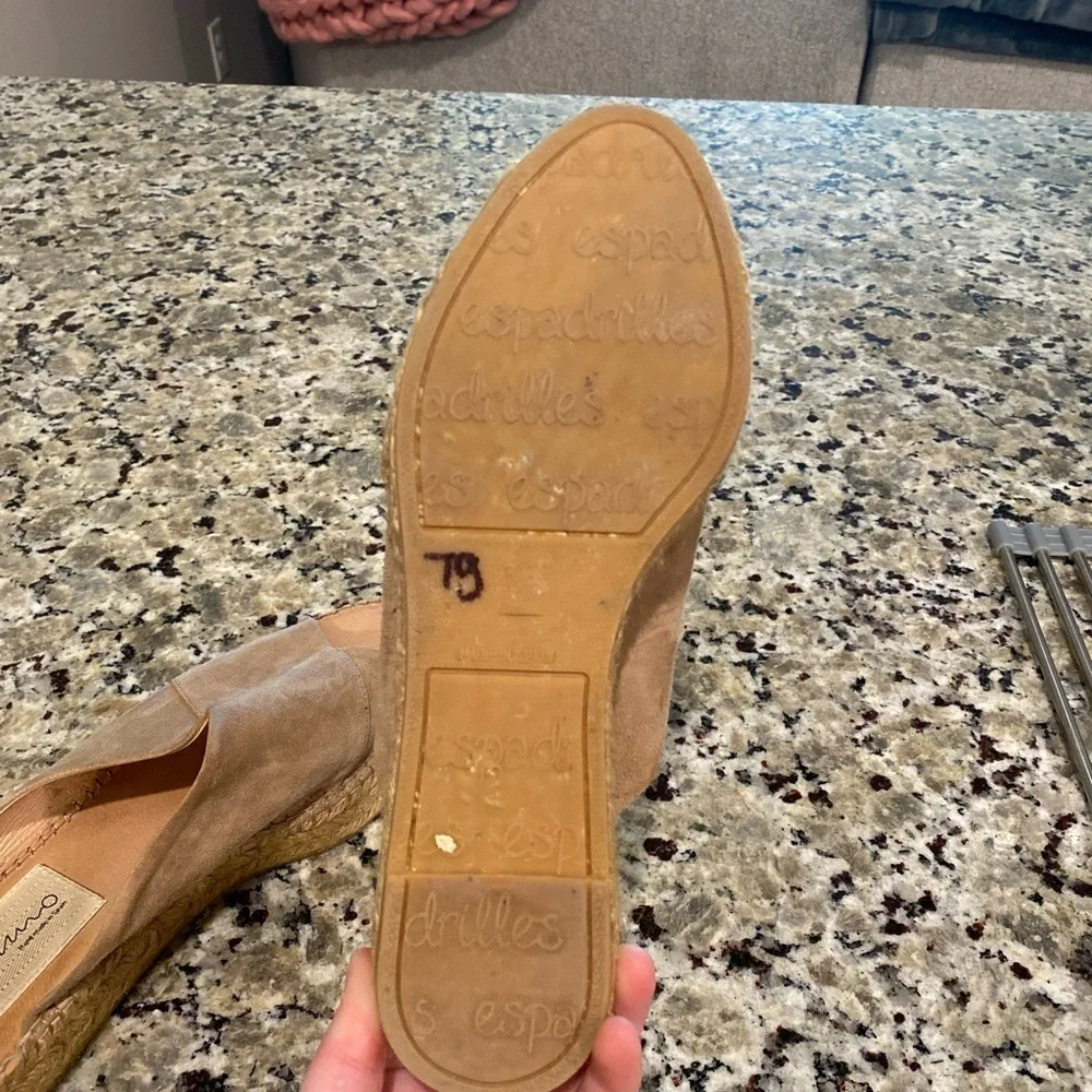 GAIMO ESPADRILLES SPAIN TAN SUEDE OPEN TOE SANDALS WEDGE LOW PLATFORM SIZE 38